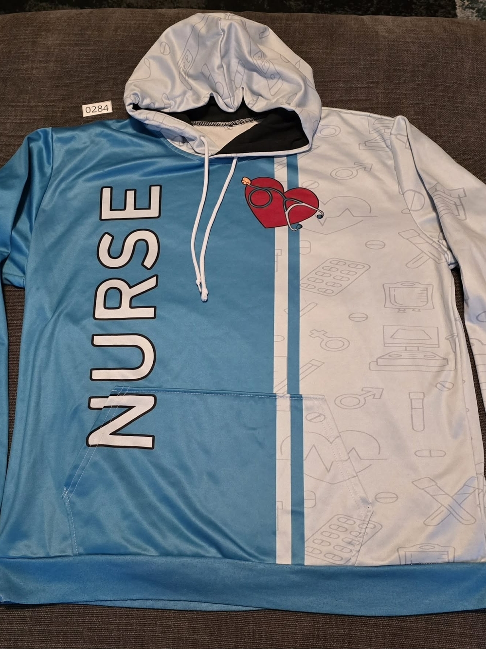 NURSE Blue & White Medical Hoodie Size Large